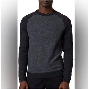 Ted Baker London Men's Crewneck Sweater Gray Charcoal Stripe Wool Blend